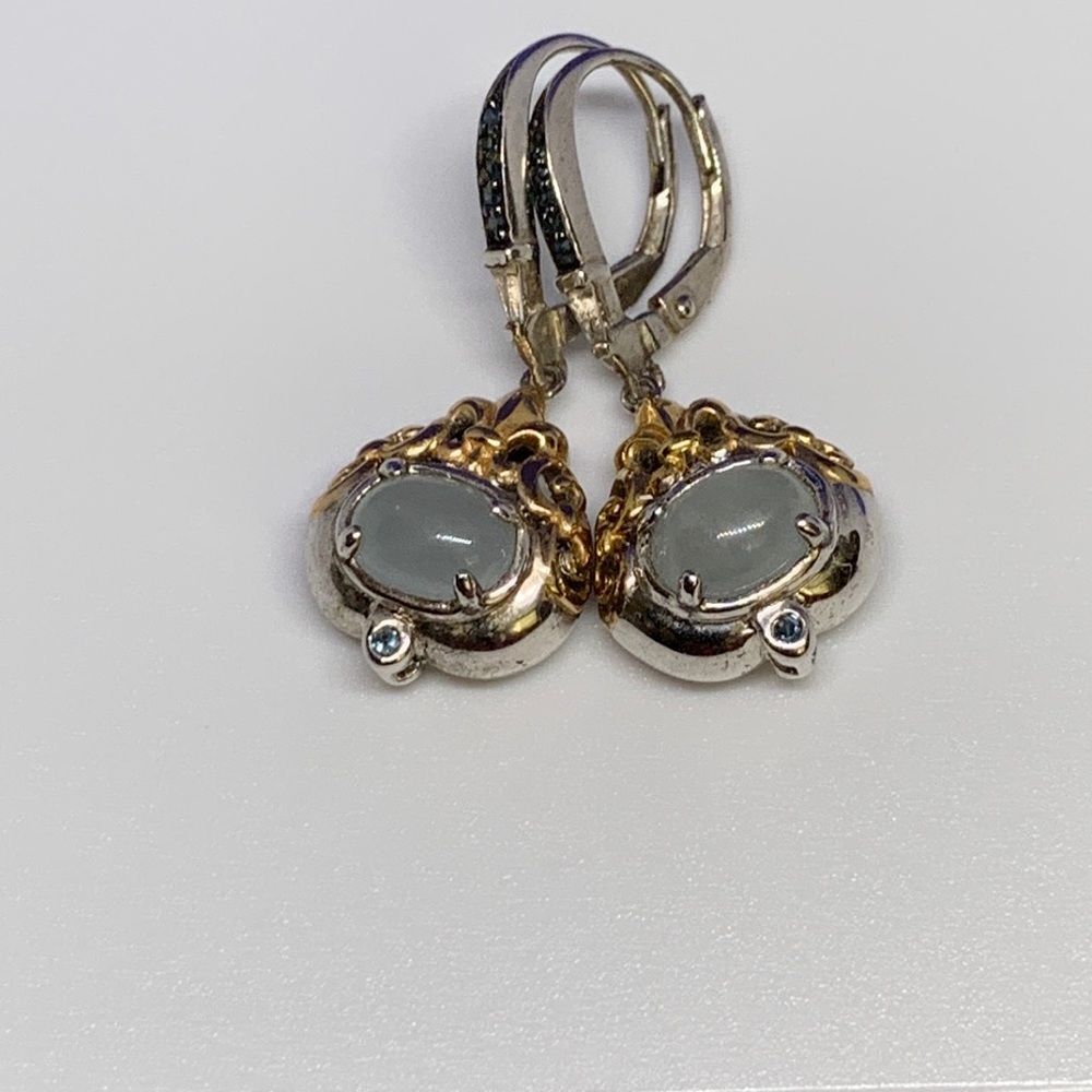Sterling Silver and Vermeil Shades of Blue Filigree Leverback Dop Earrings